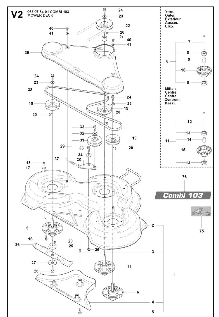 103cm Cutting Deck 3 Diagram and Parts List for RIDER175 (965104901)(2007-01) Husqvarna Lawn Mower