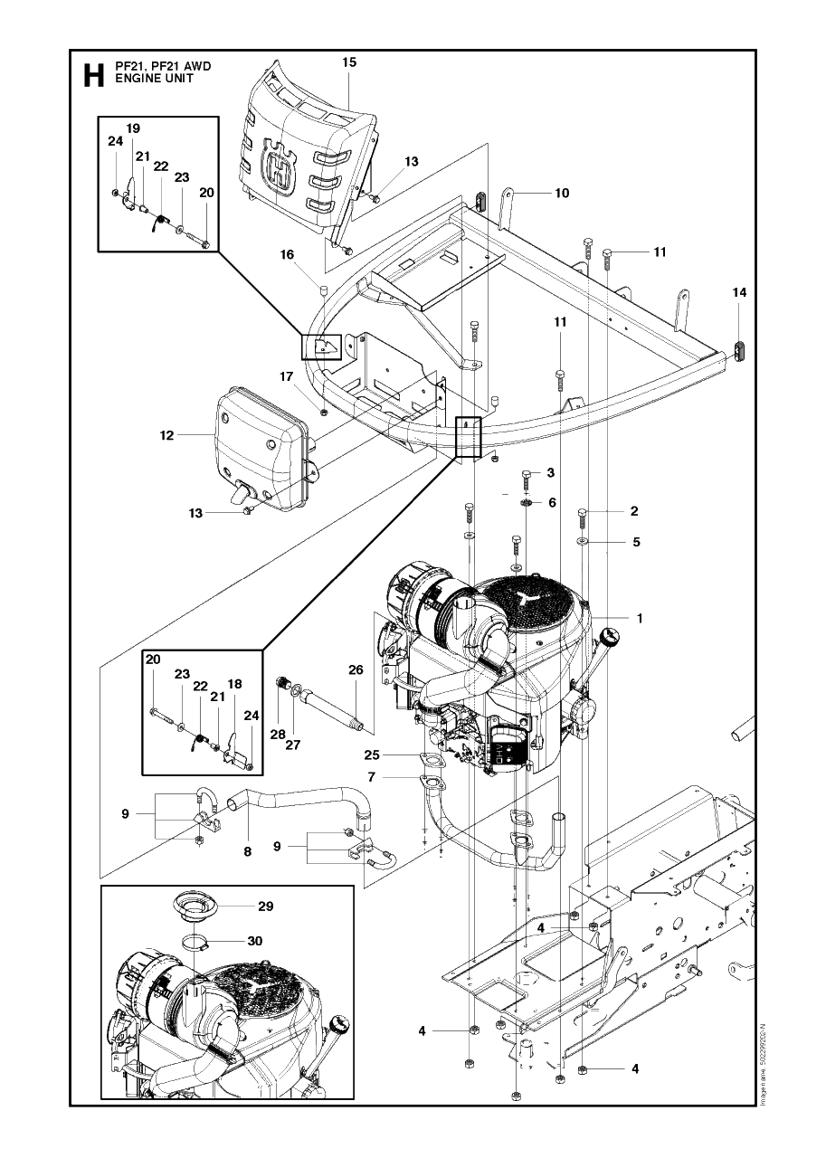Engine Diagram and Parts List for PF21AWD (965192501)(2011-03) Husqvarna Lawn Tractor