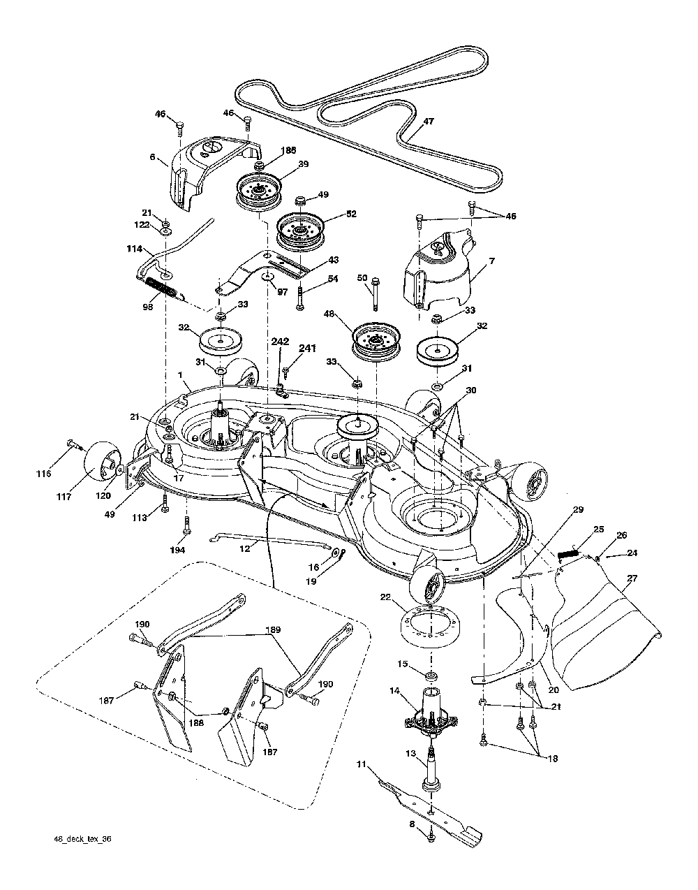 Mower deck Diagram and Parts List for 917240443  Husqvarna Lawn Tractor