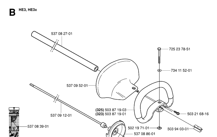 Shaft And Handle 2 Diagram and Parts List for 323HE3 20050600001-20053600000 Husqvarna Hedge Trimmer
