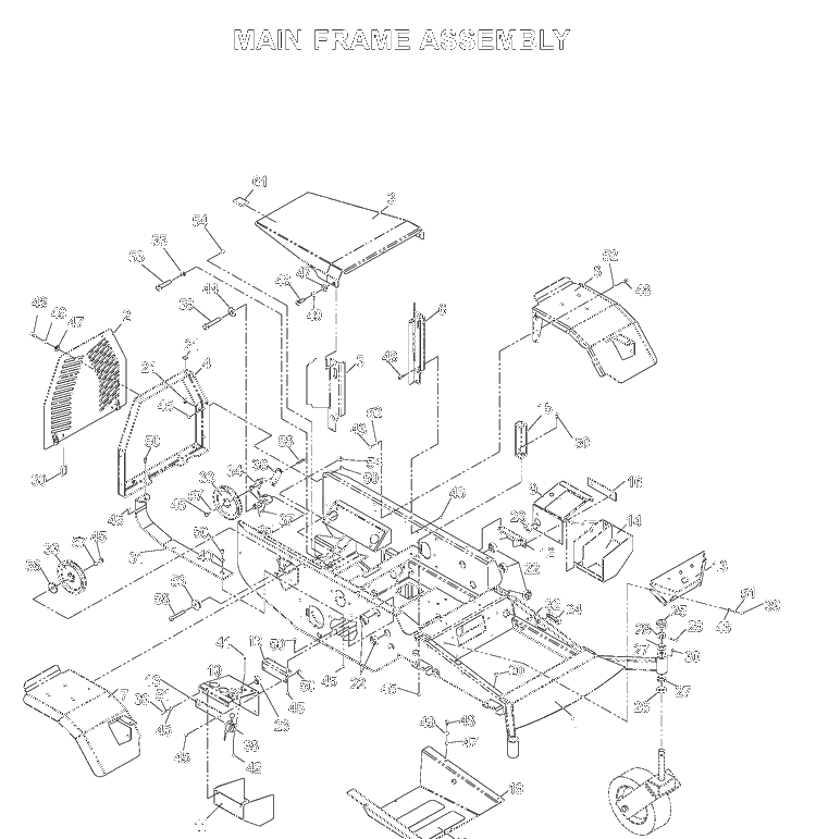 Chassis / Frame Diagram and Parts List for BZE7234D (033600000 and Up)(2005-02) Husqvarna Lawn Mower