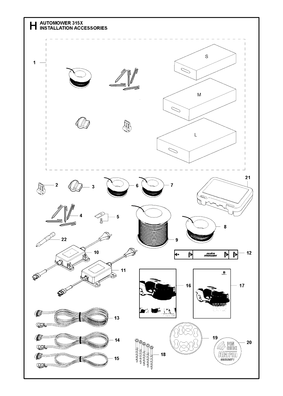 Installation Accessories Diagram and Parts List for 315X 2018 Husqvarna Lawn Mower