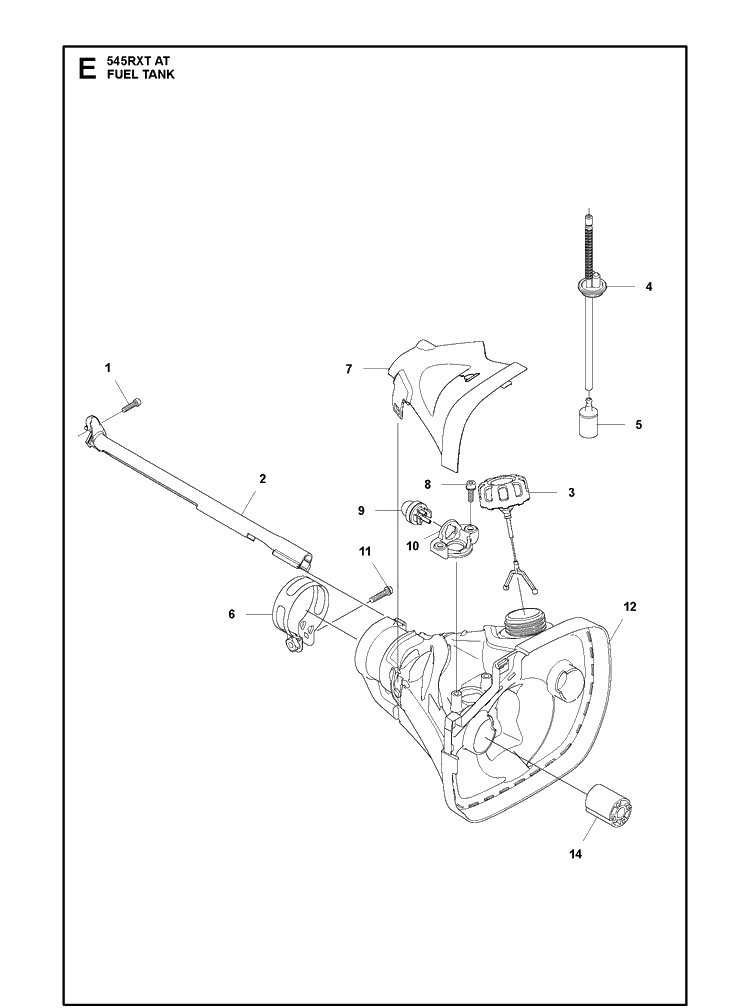 Fuel Tank Diagram and Parts List for 545RXTAT  Husqvarna Brush Cutter