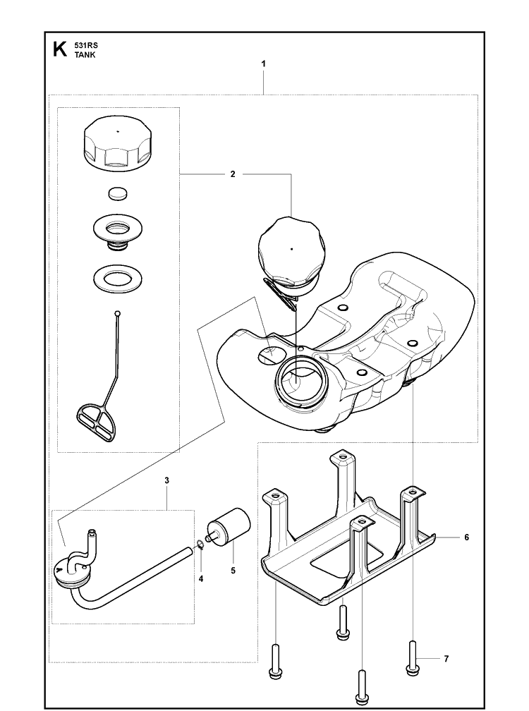 Fuel Tank Diagram and Parts List for 531RS  Husqvarna Brush Cutter