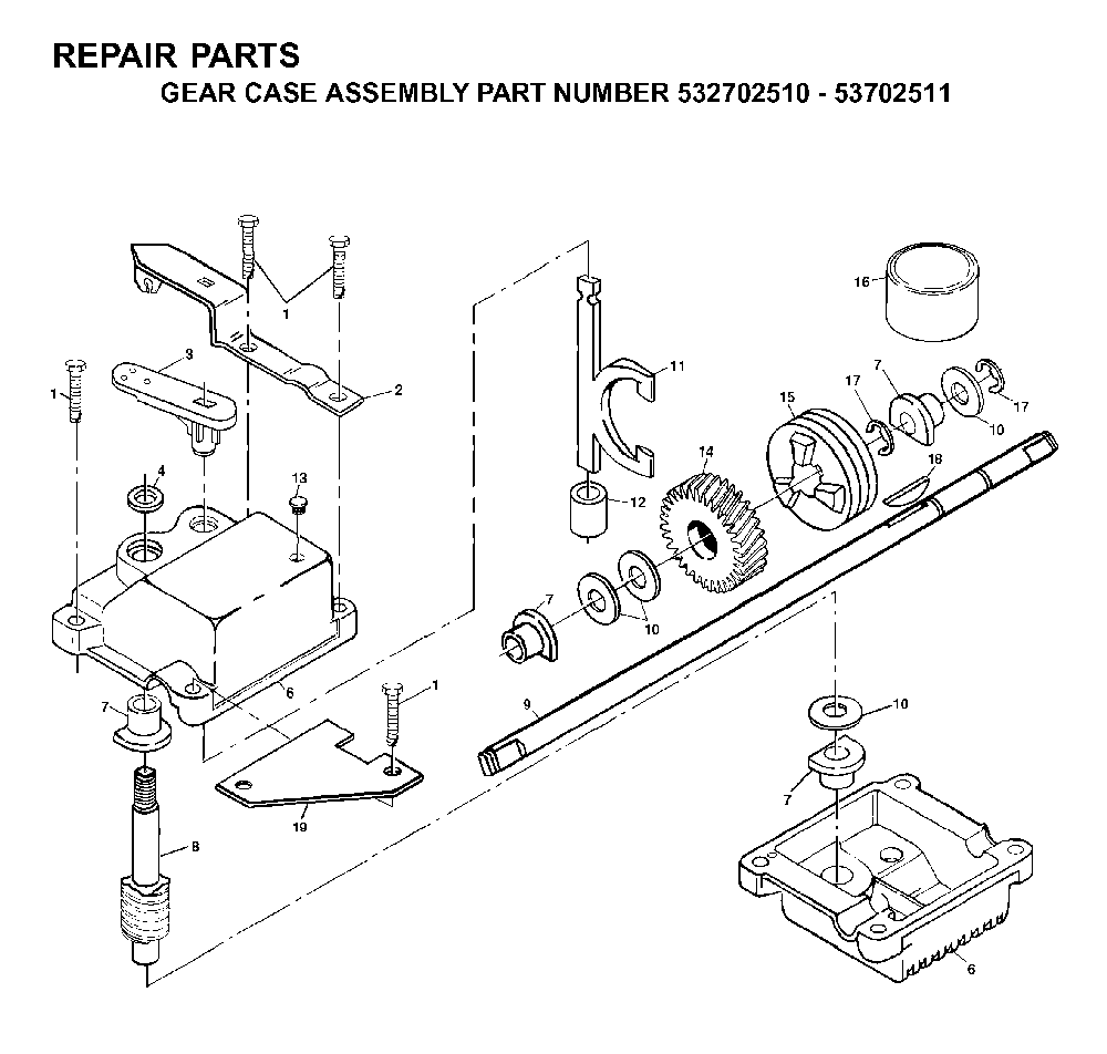 Gear Case Diagram and Parts List for 56SFE (954065401C)(1995-04) Husqvarna Lawn Mower