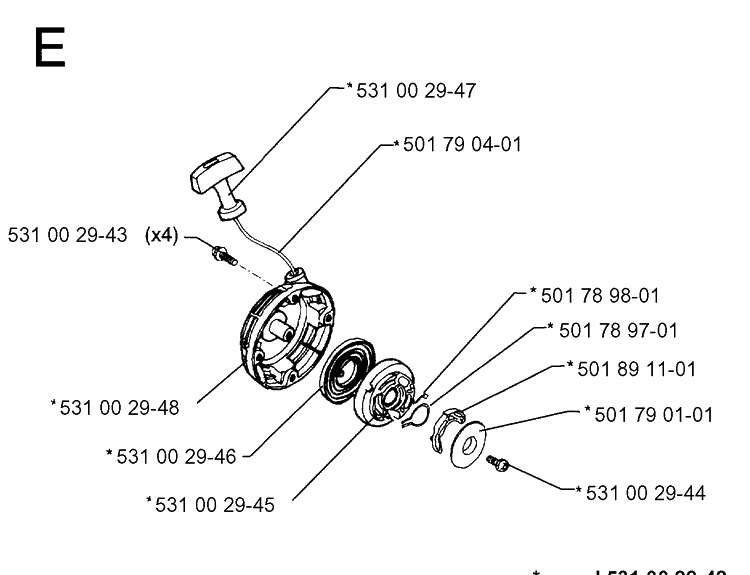 Starter Diagram and Parts List for 26H 19930600001-19941000000 Husqvarna Hedge Trimmer