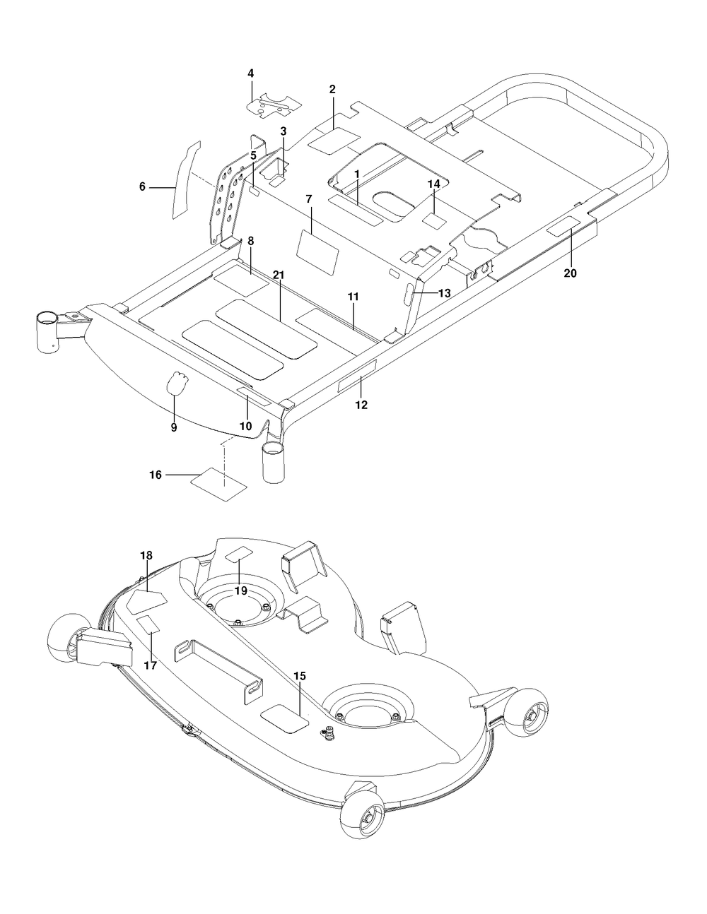 Decals Diagram and Parts List for RZ46215 (967009805)(2013-11) Husqvarna Lawn Tractor