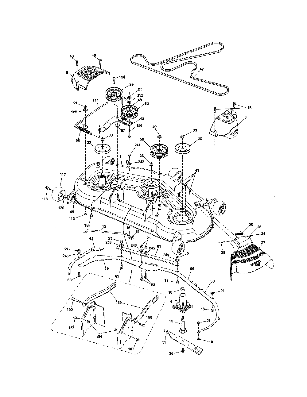 Mower deck Diagram and Parts List for 96045004700  Husqvarna Lawn Tractor