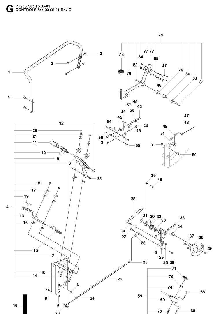 Controls Diagram and Parts List for PT26D (965160601)(2008-03) Husqvarna Lawn Mower