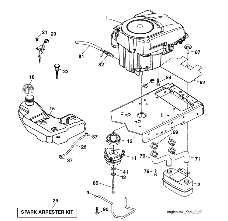 Engine Diagram and Parts List for YTH2042TD (96041005403)(2010-03) Husqvarna Lawn Tractor
