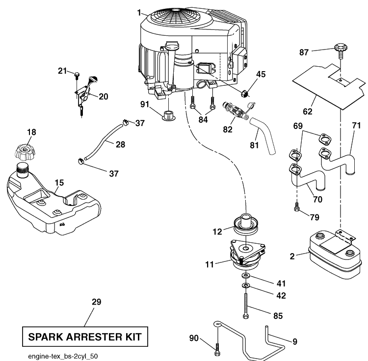 Engine Diagram and Parts List for YTH2348 (960450022001)(2010-04) Husqvarna Lawn Mower