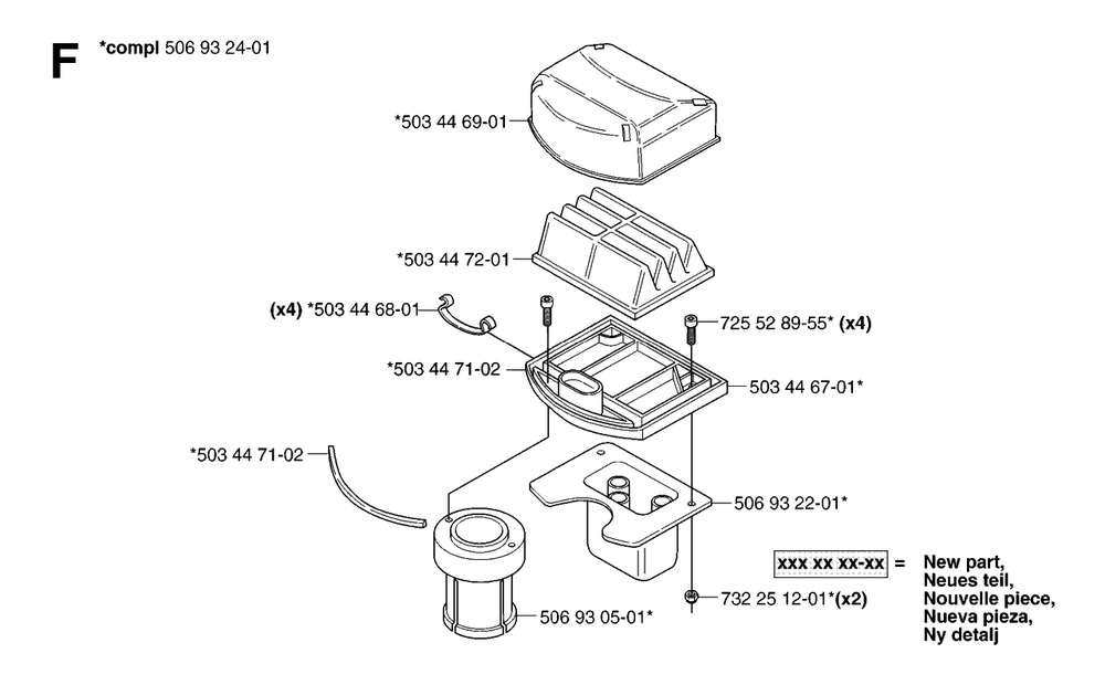Air Filter Diagram and Parts List for PF21AWD (953536501)(2005-04) Husqvarna Lawn Tractor