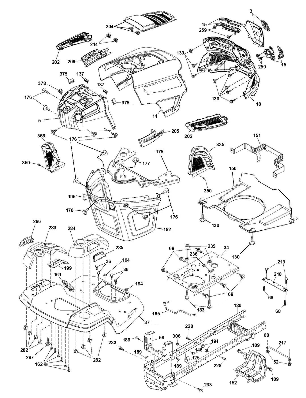 Chassis / Frame Diagram and Parts List for TS154X  Husqvarna Lawn Tractor