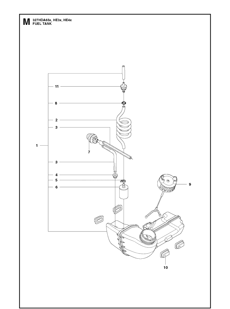Fuel Tank Diagram and Parts List for 327HE4 X-SERIES Husqvarna Hedge Trimmer