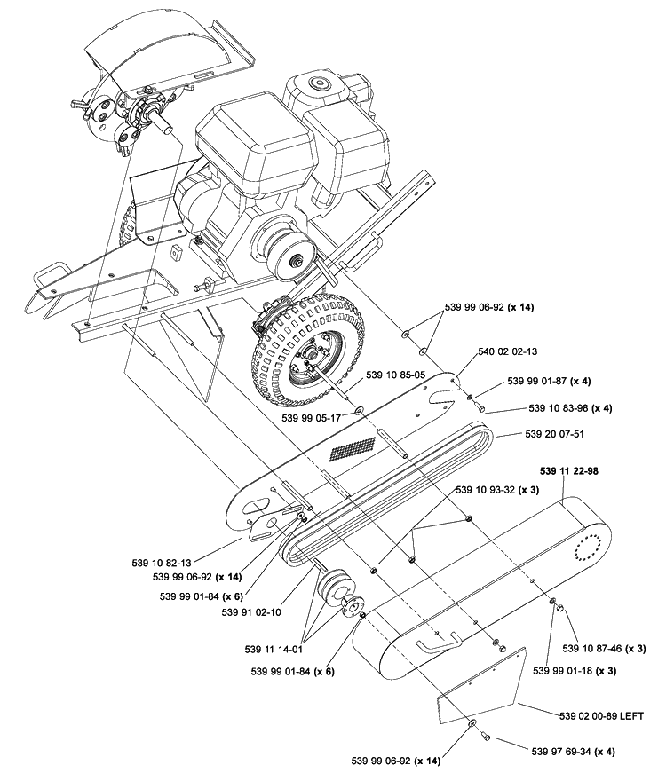 Belt Cover Diagram and Parts List for SG13 (968999239)(2009-02) Husqvarna Stump Grinder