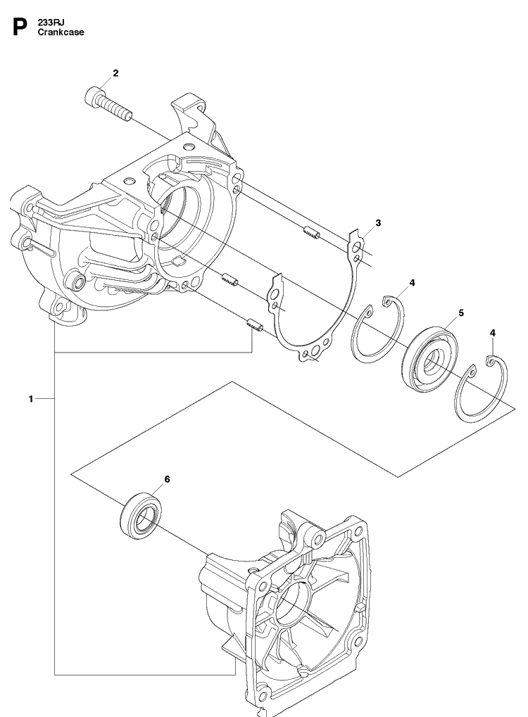 Crankcase Diagram and Parts List for 233RJ 20090100001-20112700000 Husqvarna Brush Cutter