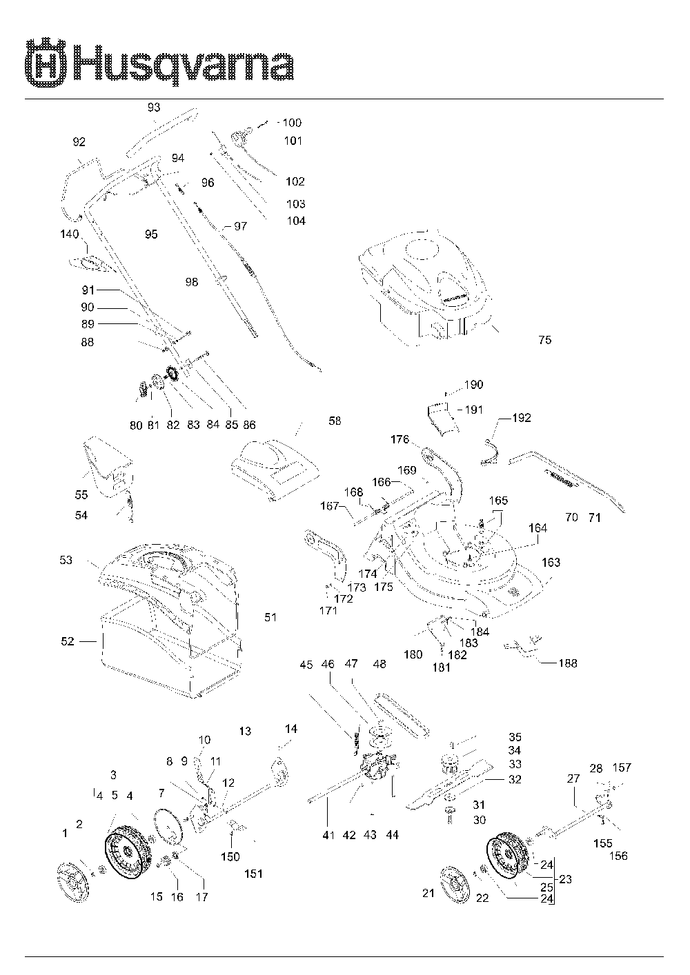 Product Complete Diagram and Parts List for R150S (965159501)(2008-02) Husqvarna Lawn Mower