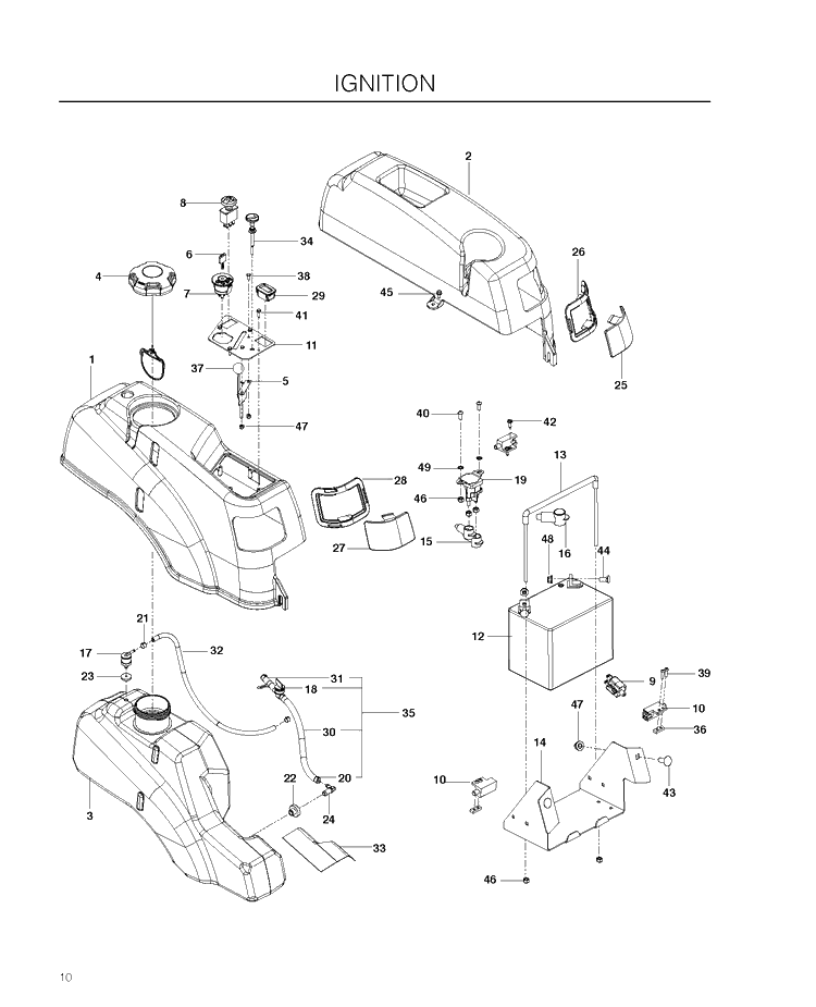 Ignition System Diagram and Parts List for RZ4623 (967009801)(2012-01) Husqvarna Lawn Mower