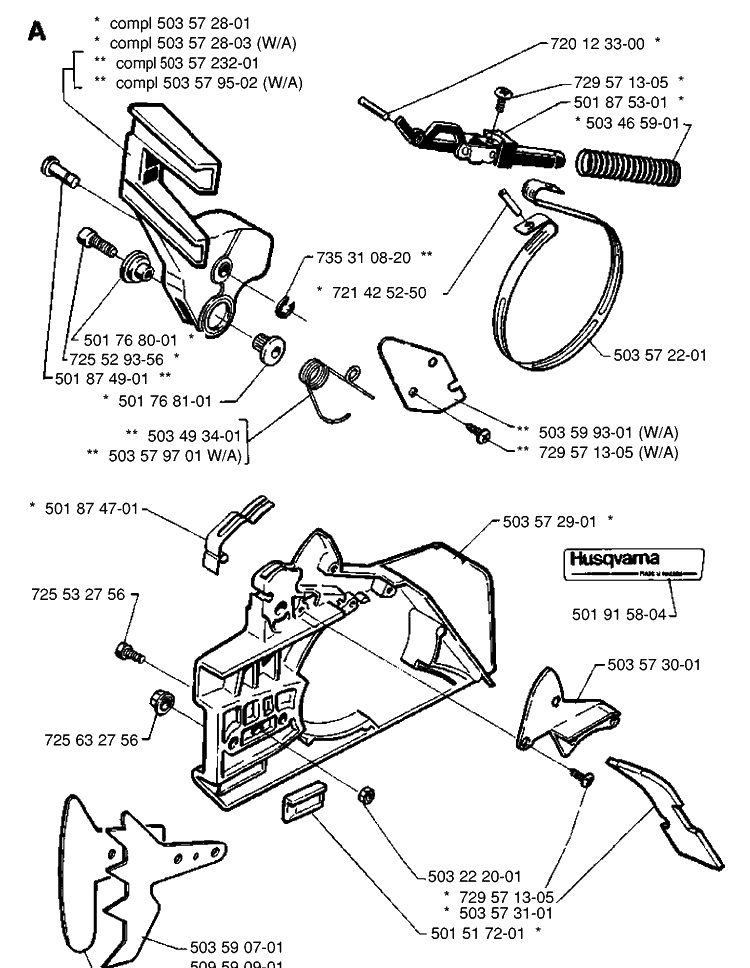 Chain Brake Diagram and Parts List for 266  Husqvarna Chainsaw