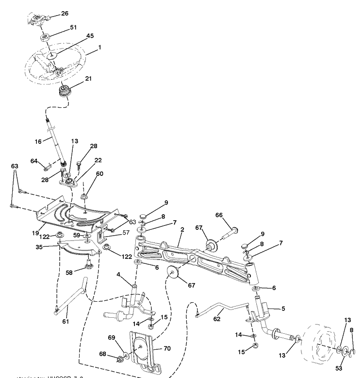 Steering Diagram and Parts List for LGT2654 (96043014800)(2012-10) Husqvarna Lawn Tractor