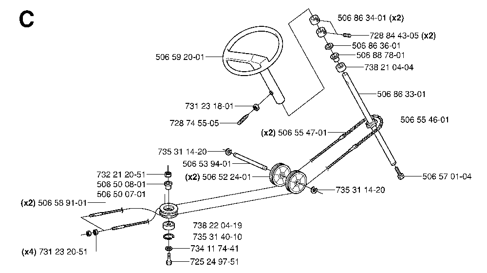 Steering Diagram and Parts List for RIDER13RSPECIAL (953533901)(2006-01) Husqvarna Lawn Tractor