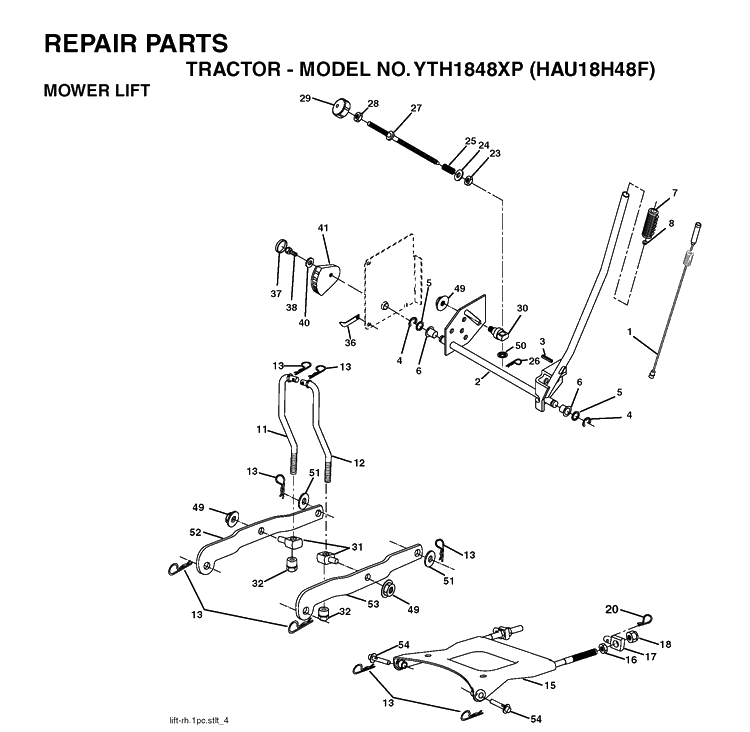 Mower Lift / Deck Lift Diagram and Parts List for YTH1848XP (HAU18H48F)(2004-01) Husqvarna Lawn Tractor