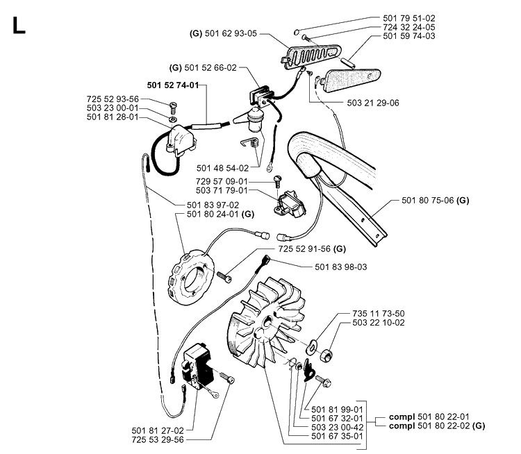Electrical Diagram and Parts List for 281 20000600001-20014000000 Husqvarna Chainsaw