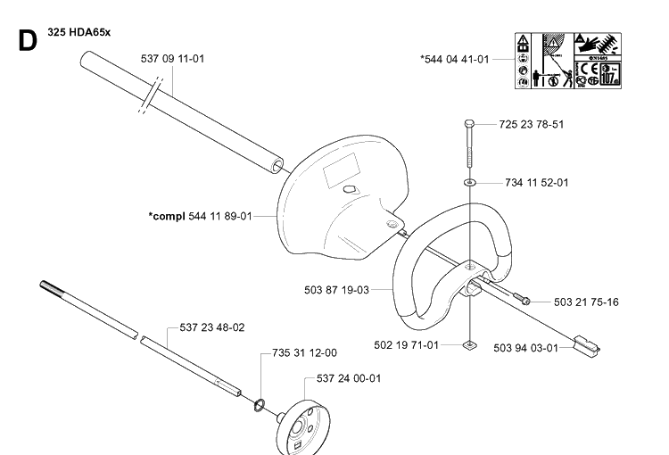 Handle And Controls 2 Diagram and Parts List for 325HDA65 (X-SERIES)(20090900001-Current) Husqvarna Hedge Trimmer