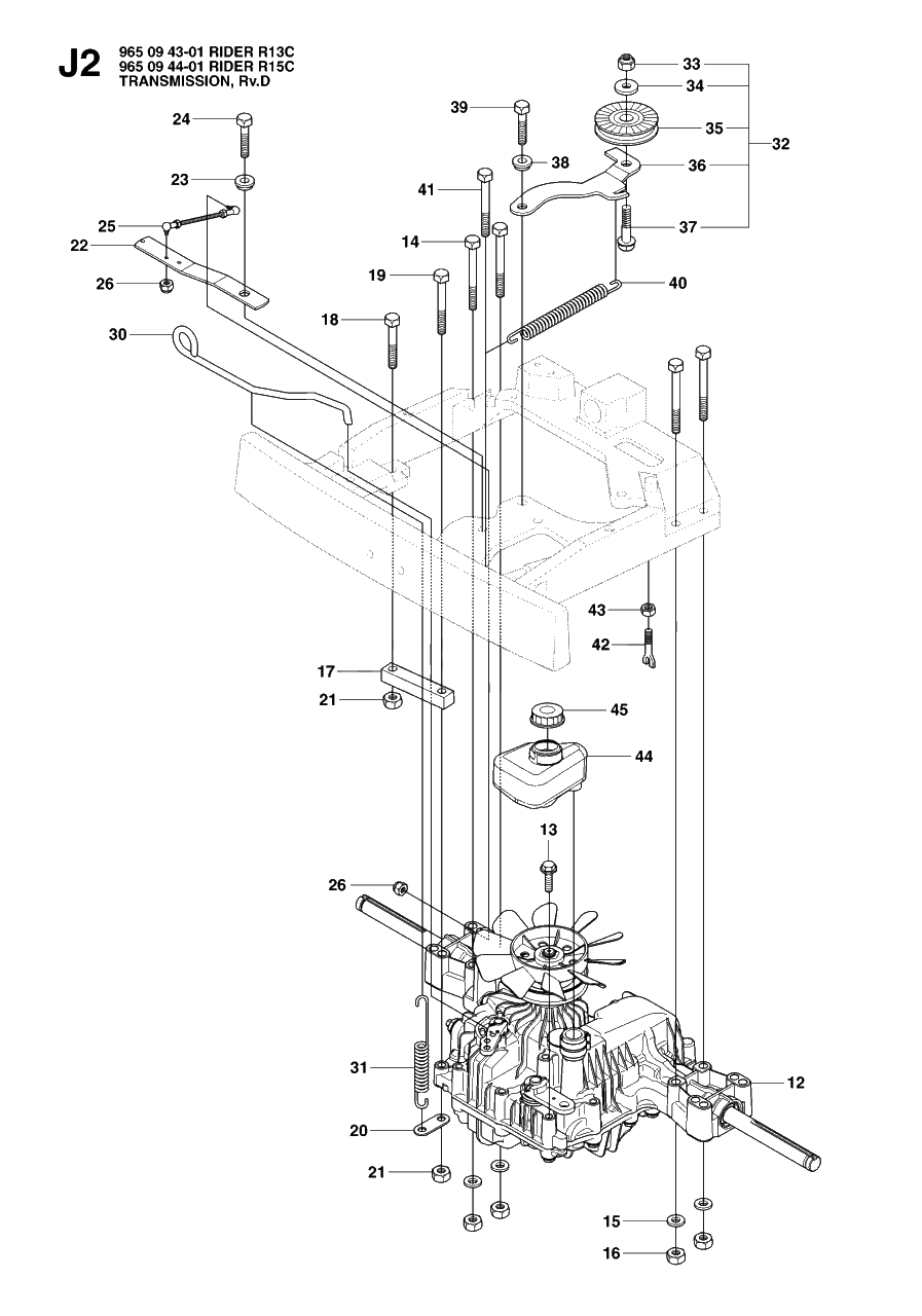 Transmission Diagram and Parts List for R15C (965094401)(2007-01) Husqvarna Lawn Tractor