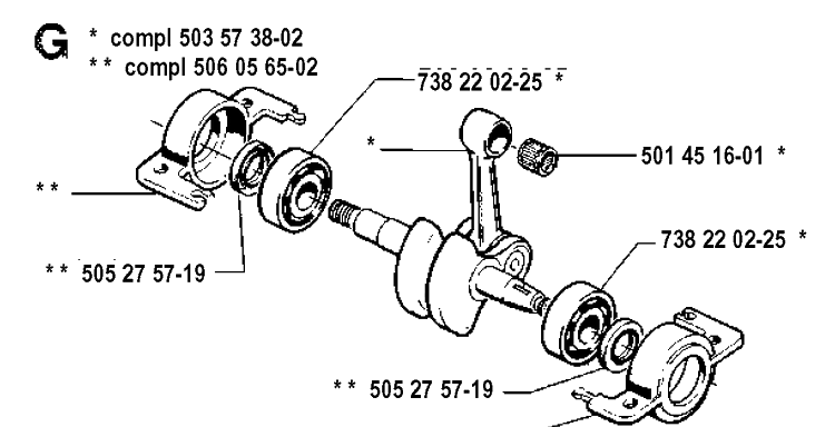 Crankshaft Diagram and Parts List for 45 19912200001-19952300000 Husqvarna Chainsaw
