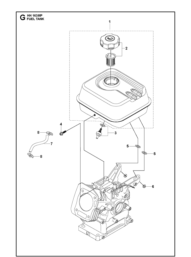 Fuel Tank Diagram and Parts List for 970505201 2021-01 Husqvarna Engine