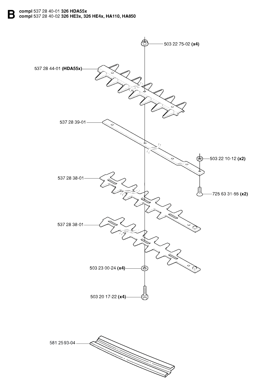 Cutting Equipment Diagram and Parts List for 326HE4X 20054000001 - 20090900000 Husqvarna Hedge Trimmer