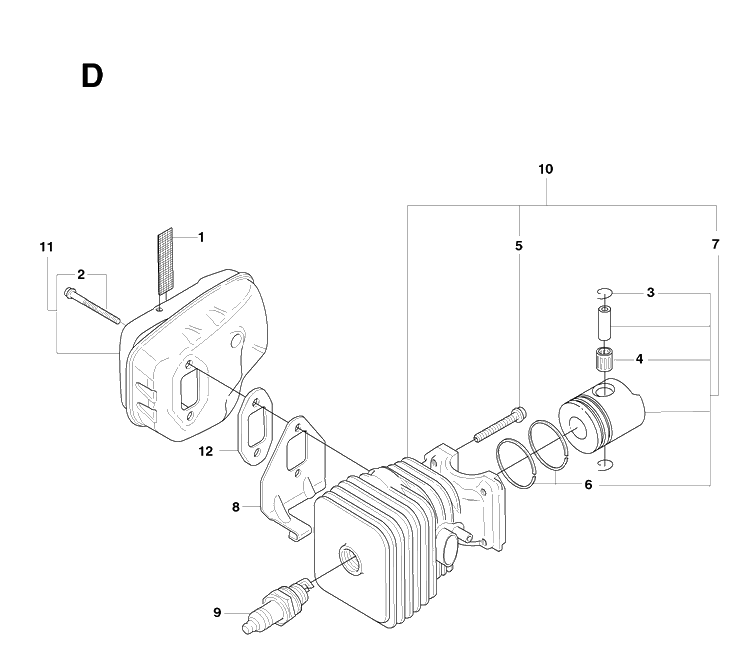 Cylinder Piston Diagram and Parts List for 326HD60 (X-SERIES)(20082200001-20090900000) Husqvarna Hedge Trimmer