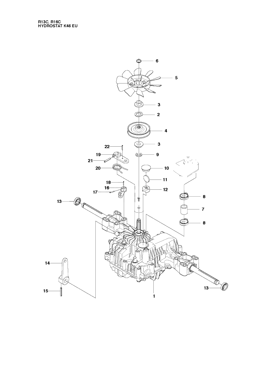 Transmission 2 Diagram and Parts List for R13C (965094301)(2010-07) Husqvarna Lawn Tractor