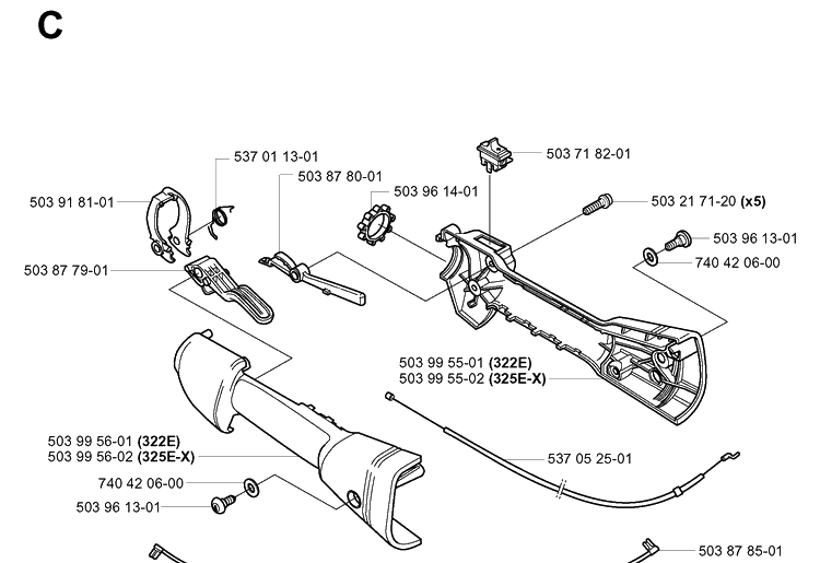 Throttle Controls Diagram and Parts List for 322E 20010100001-Current Husqvarna Edger