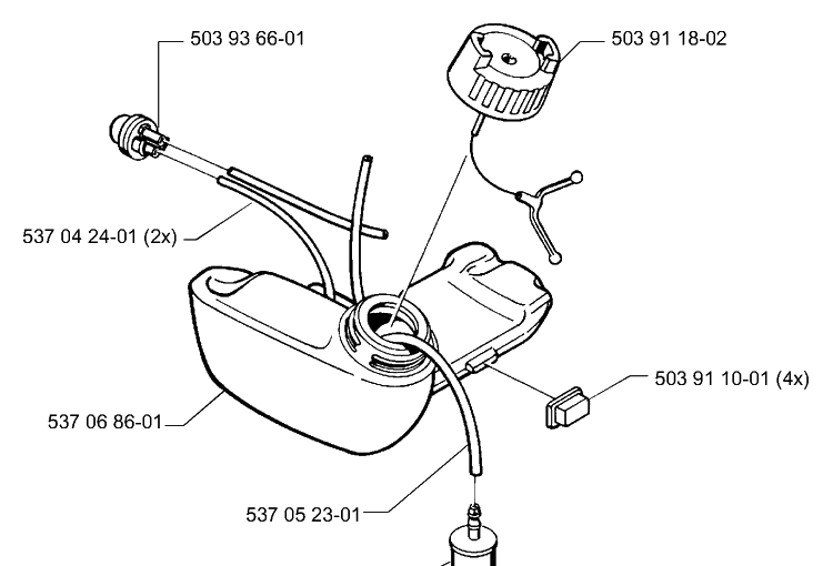 Fuel Tank Diagram and Parts List for 325E (X-SERIES)(1999-10) Husqvarna Edger