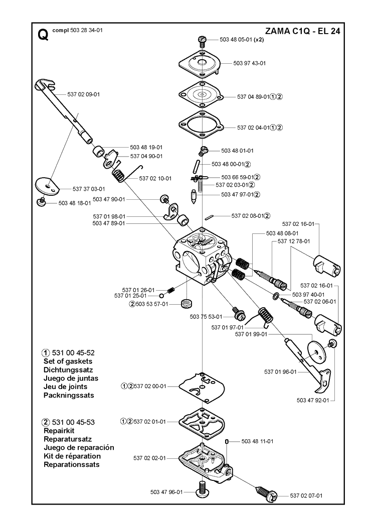 Carburetor Diagram and Parts List for 123L  Husqvarna Edger