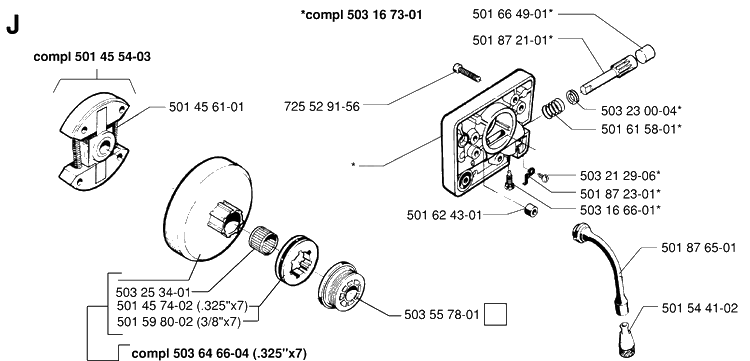 Clutch And Oil Pump Diagram and Parts List for 254 19960100001-19980900000 Husqvarna Chainsaw