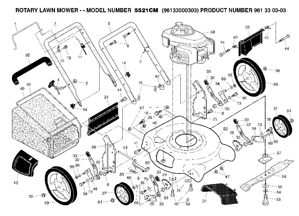 Repair Parts Diagram and Parts List for 5521CM (96133000303, 961330003)(2007-04) Husqvarna Lawn Mower