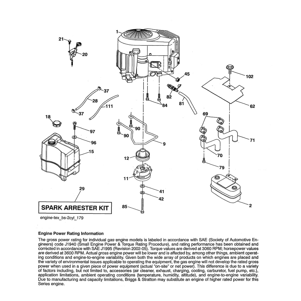 Engine Diagram and Parts List for 96043025900  Husqvarna Lawn Tractor