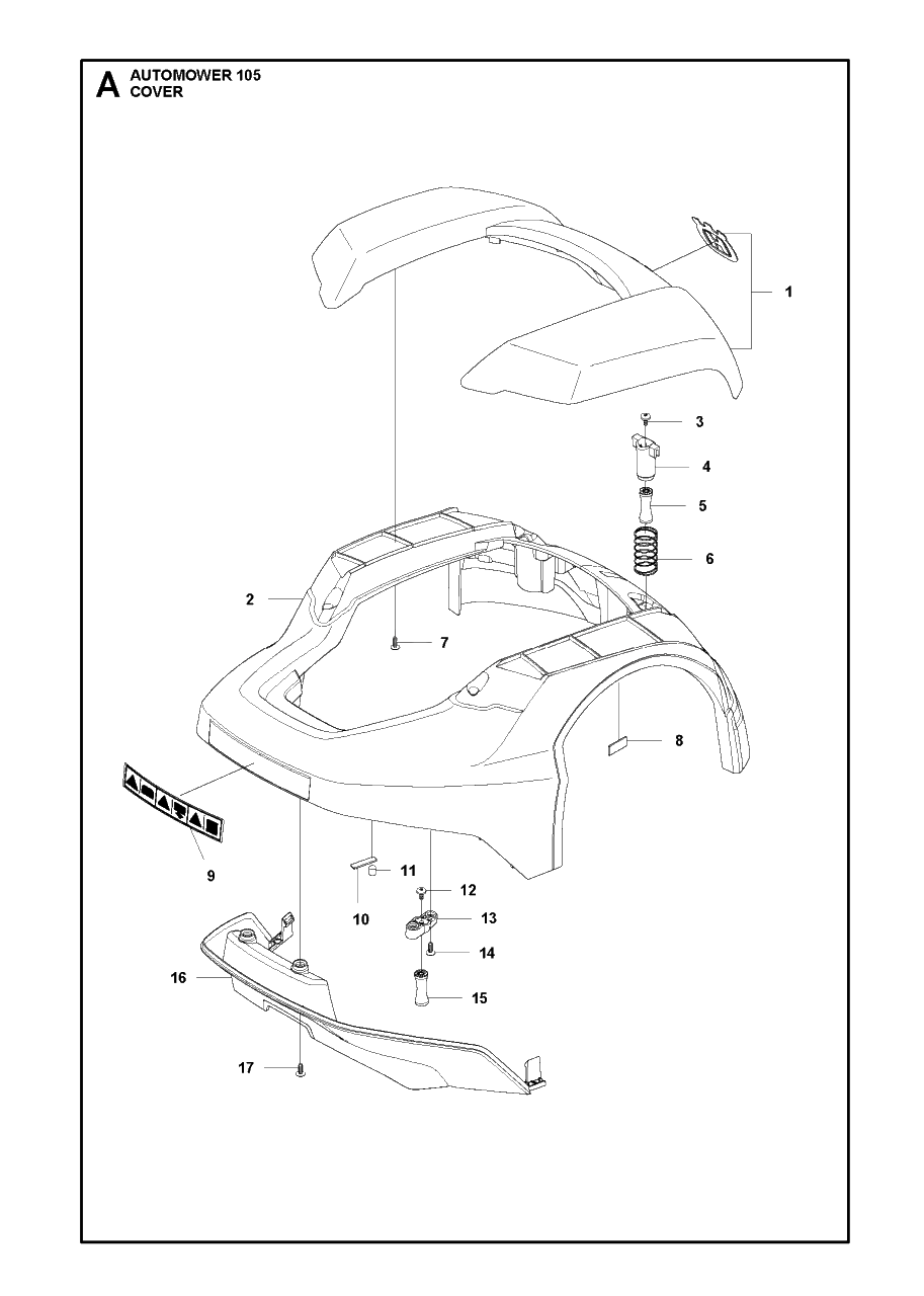 Cover Diagram and Parts List for 105 2016-02 Husqvarna Lawn Mower