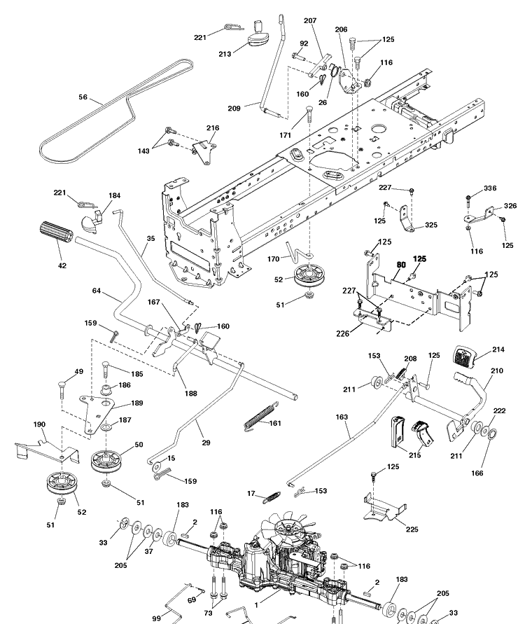 Drive Diagram and Parts List for YTH20K42  Husqvarna Lawn Tractor