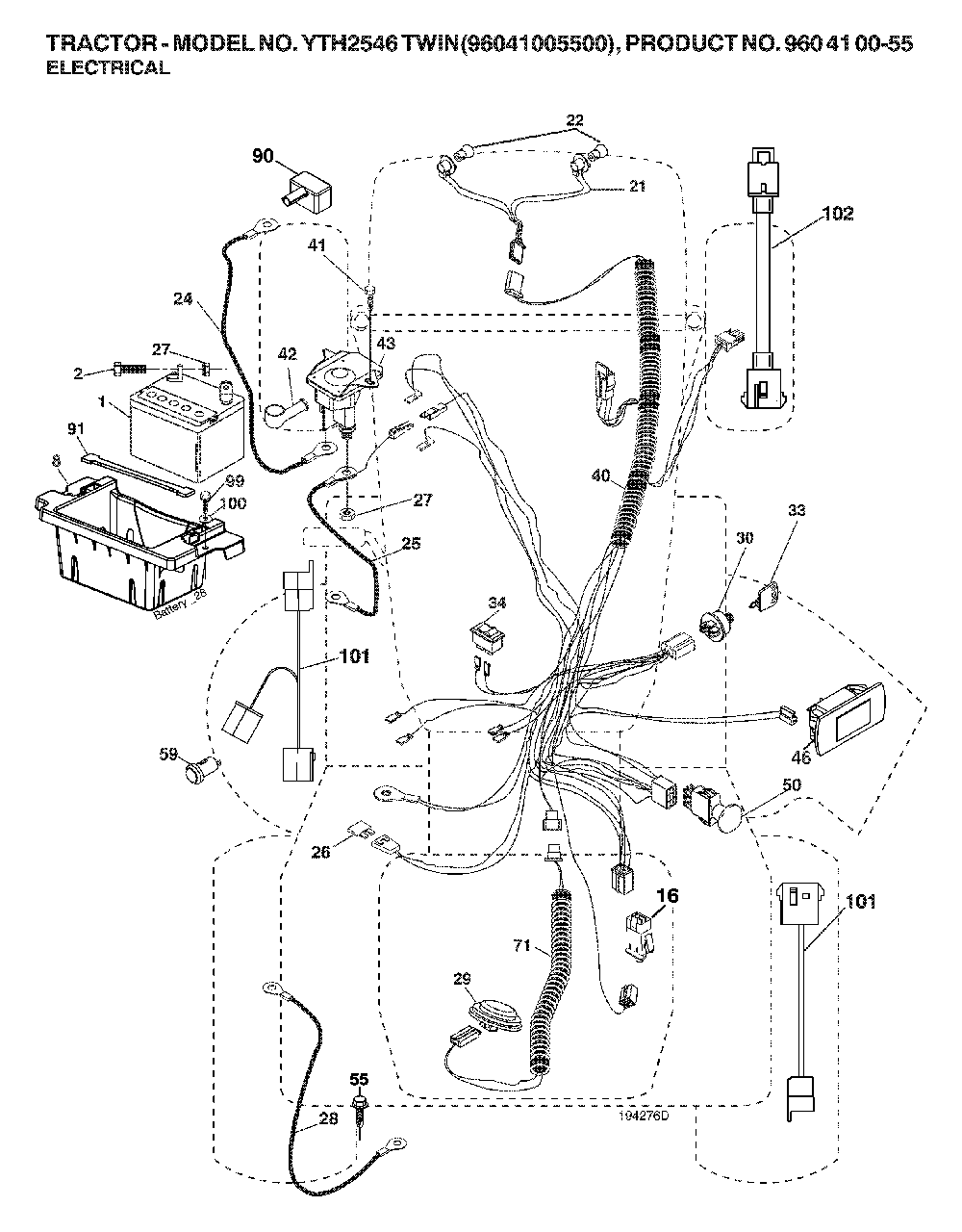 Electrical Diagram and Parts List for YTH2546TWIN (96041005500, 960410055)(2007-04) Husqvarna Lawn Tractor