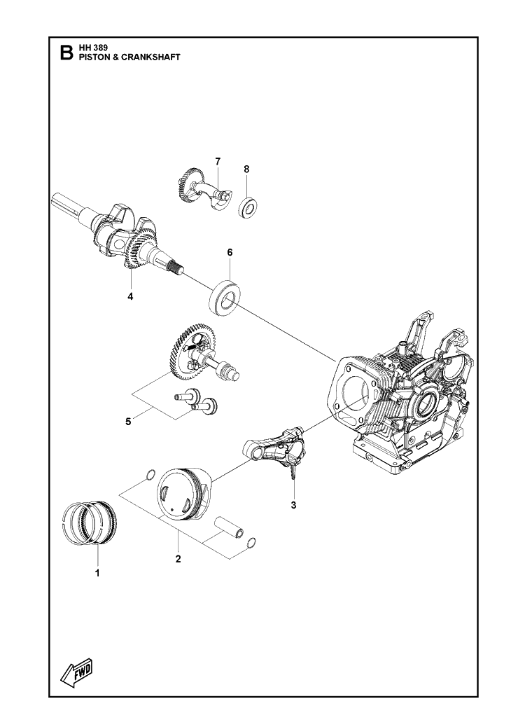 Piston And Crankshaft Diagram and Parts List for 598609901 2021-07 Husqvarna Engine