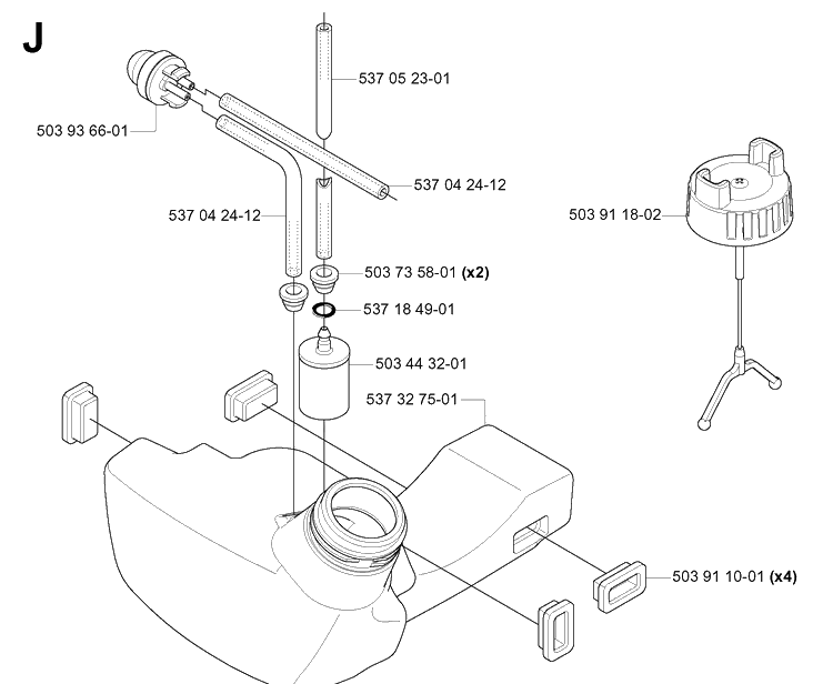 Fuel Tank Diagram and Parts List for 335R  Husqvarna Brush Cutter