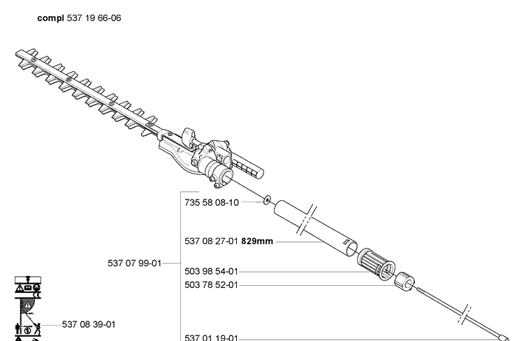 Hedge Attachment Diagram and Parts List for HA850 2005-09 Husqvarna Hedge Trimmer