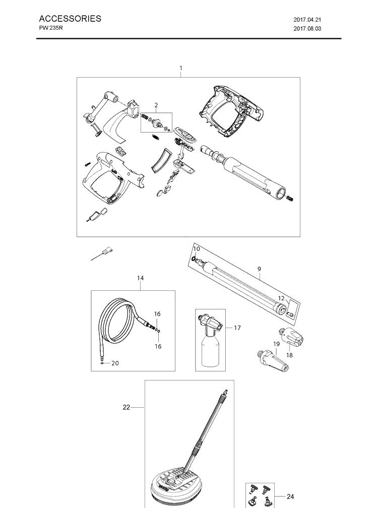 Accessories Diagram and Parts List for PW235R  Husqvarna Pressure Washer