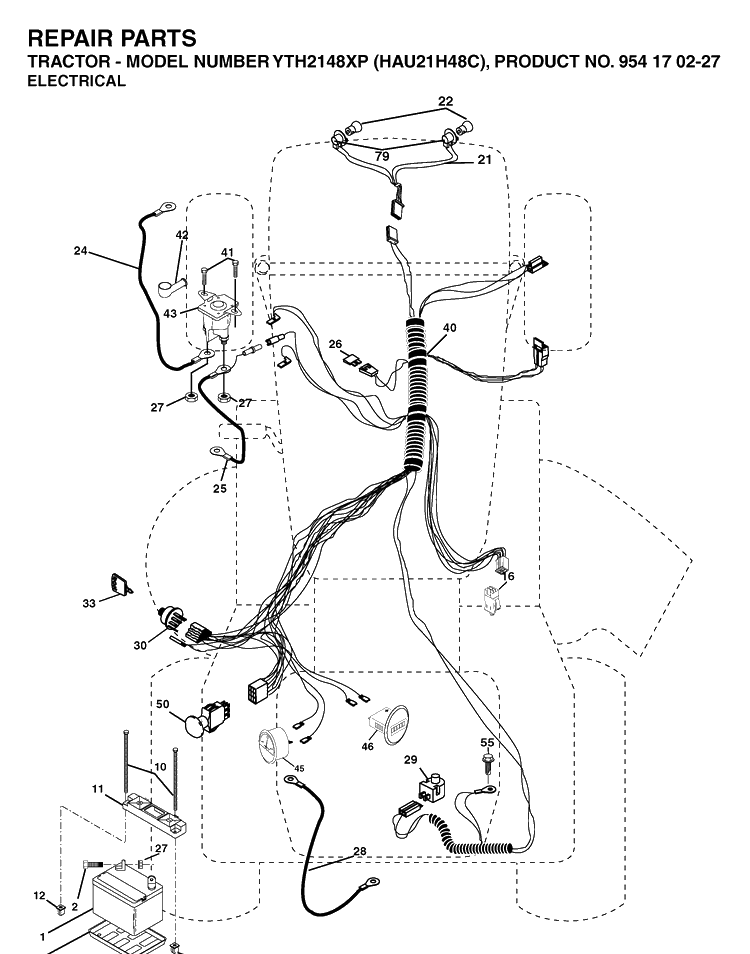 Electrical Diagram and Parts List for YTH2148XP (HAU21H48C)(2005-05) Husqvarna Lawn Tractor