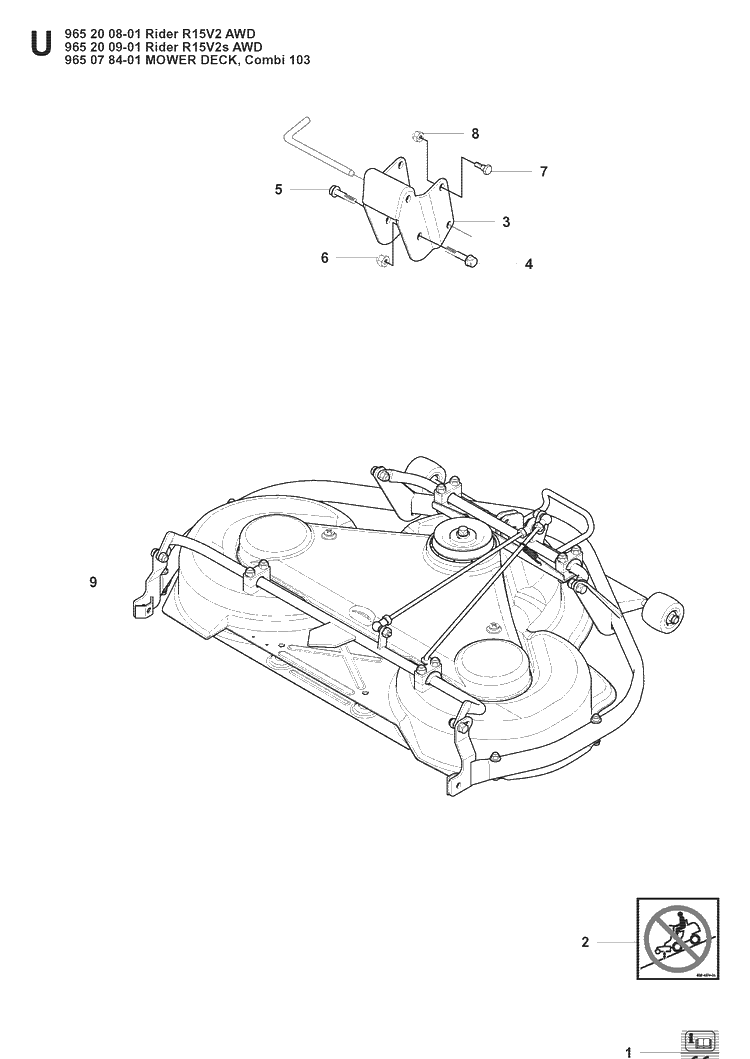 103cm Cutting Deck 3 Diagram and Parts List for RIDER15V2AWD (965200901)(2008-01) Husqvarna Lawn Mower