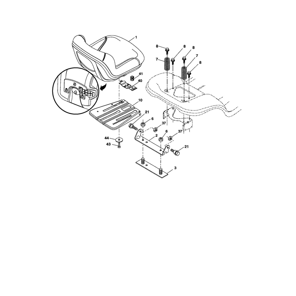 Seat Diagram and Parts List for 917287540  Husqvarna Lawn Tractor